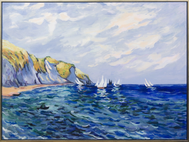 Cliffs and Sailboats at Pourville by artist Melissa Wen Mitchell-Kotzev